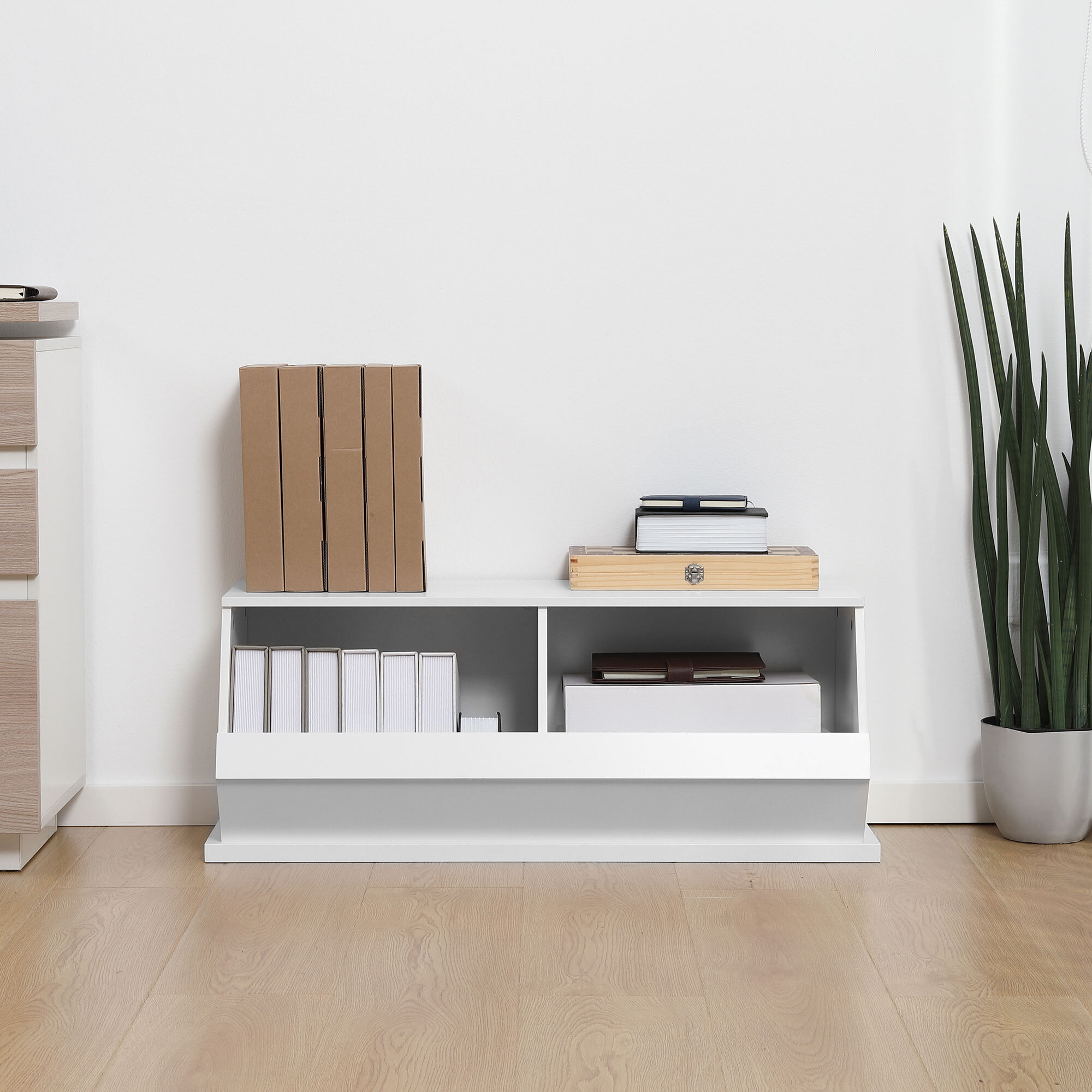 Meuble de rangement 2 casiers - dim. 90L x 36l x 35H cm - MDF blanc