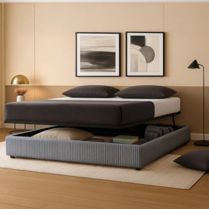 Lit coffre Parallèle | 3 Positions : Stocker, Faire Le lit, Repos | Espace de stockage jusqu'à 900 L | Velours côtelé | Gris clair