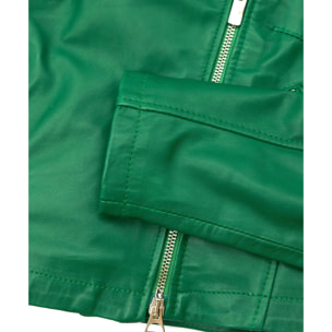 Giacca corta in pelle naturale verde stile chiodo