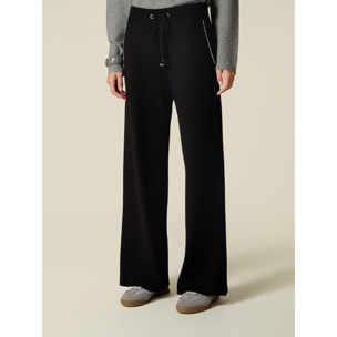 Oltre - Pantaloni palazzo in maglia con castoni - Nero