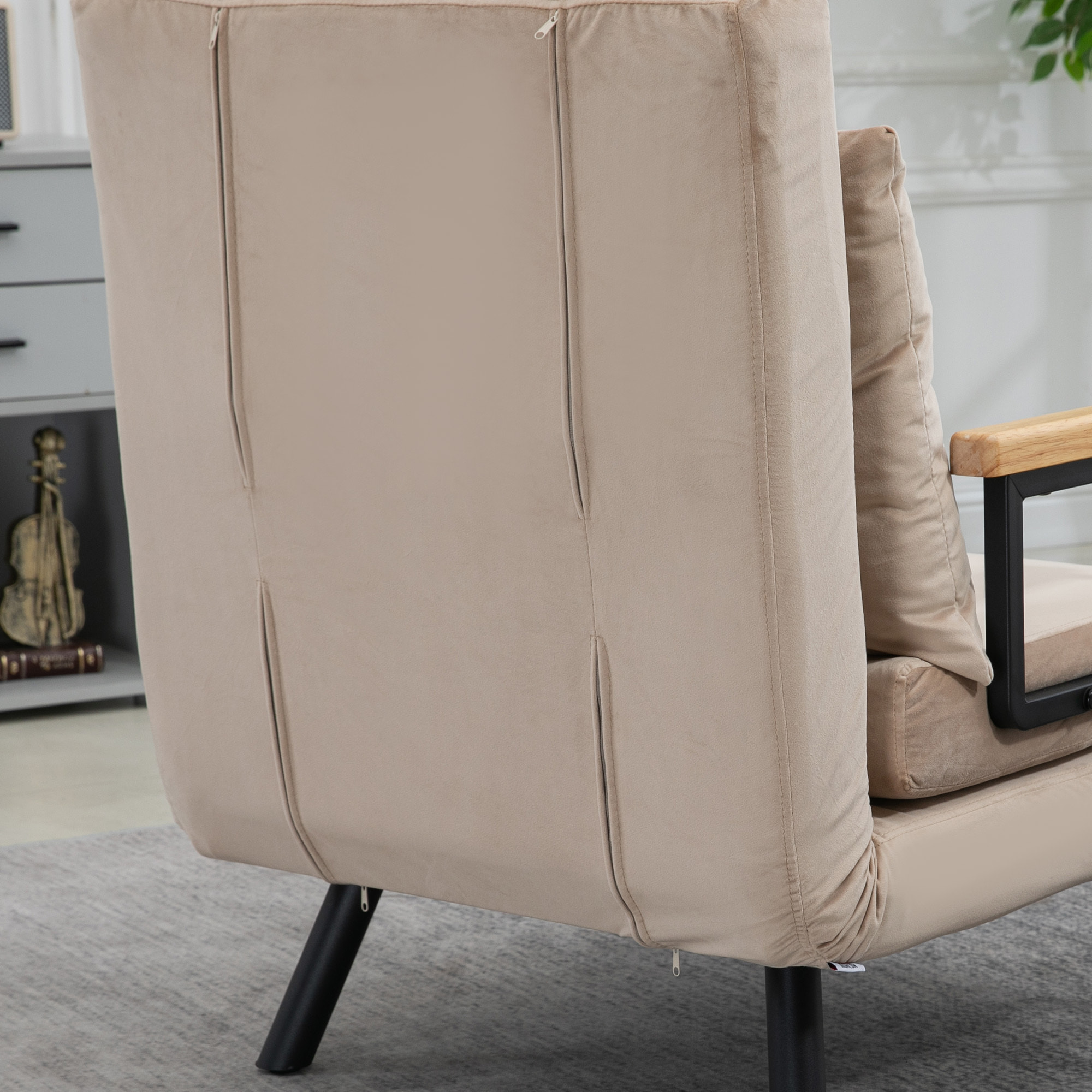 Sofá Cama Individual Plegable Silla Cama Convertible 3 en 1 con Respaldo Ajustable de 5 Niveles y Almohada Acolchada para Oficina Dormitorio Salón Carga 120 kg 63x73x81 cm Beige