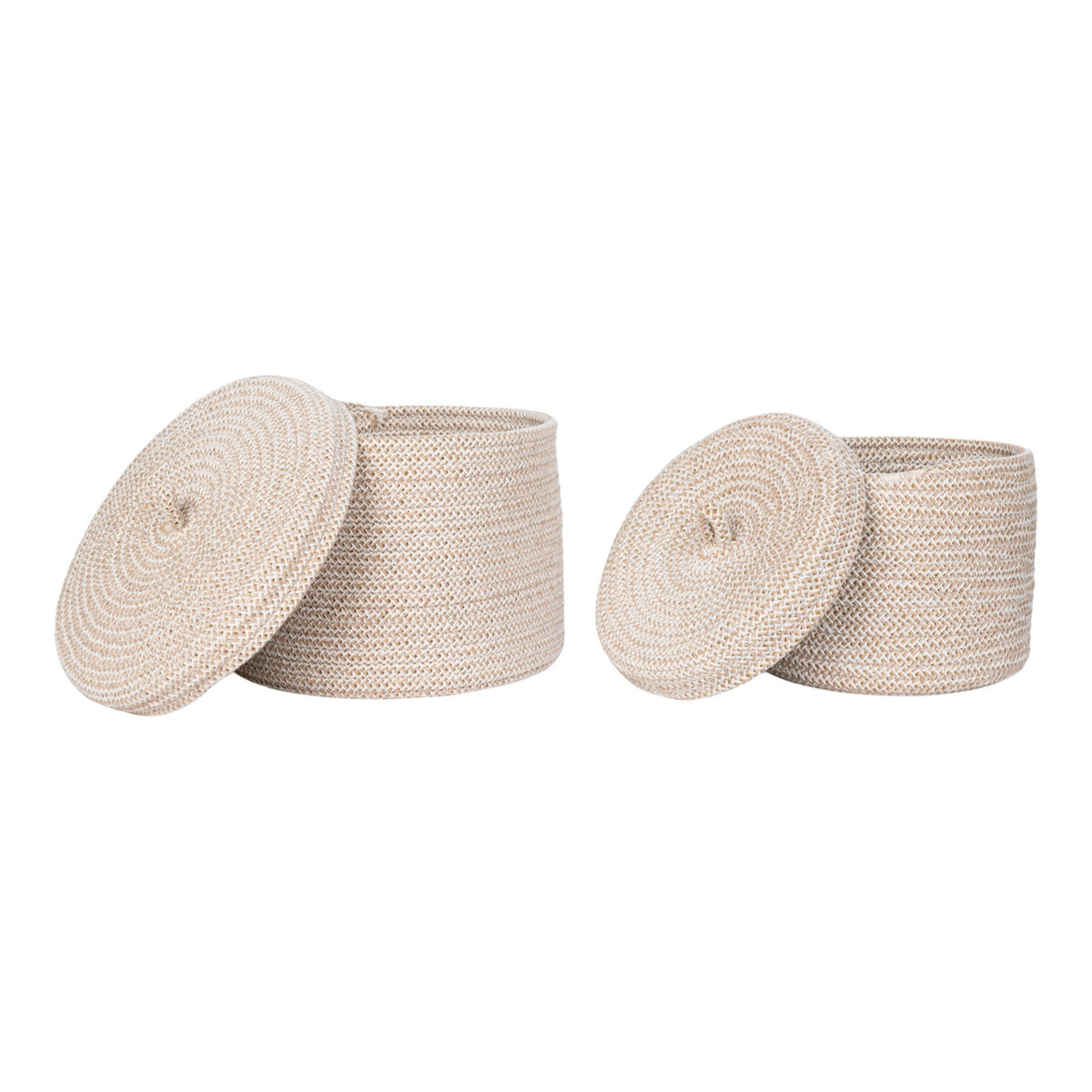 Set 2 cestini rotondi con coperchio in cotone Sebal — beige naturale