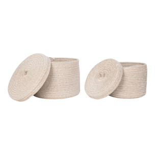 Set 2 cestini rotondi con coperchio in cotone Sebal — beige naturale
