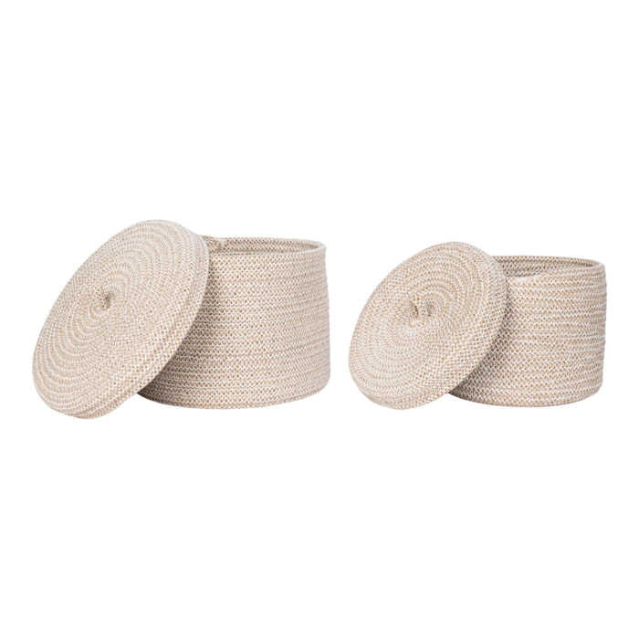 Set 2 cestini rotondi con coperchio in cotone Sebal — beige naturale