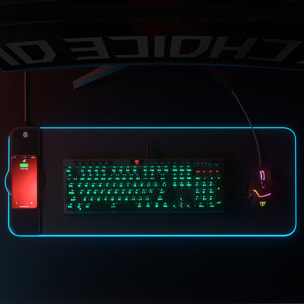 Alfombrilla gaming 78cm LED con cargador rápido inalámbrico Qi 15W. Luces RGB.
