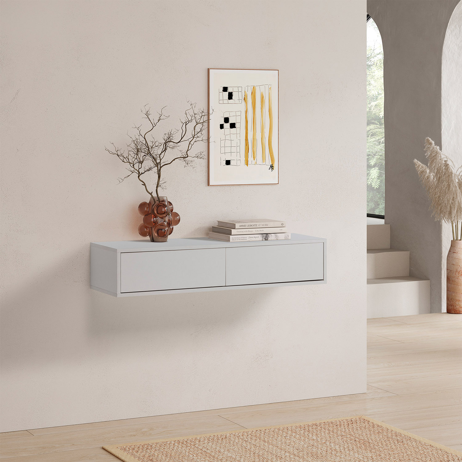 Mesa consola suspendida Auri 2 cajones color Blanco
