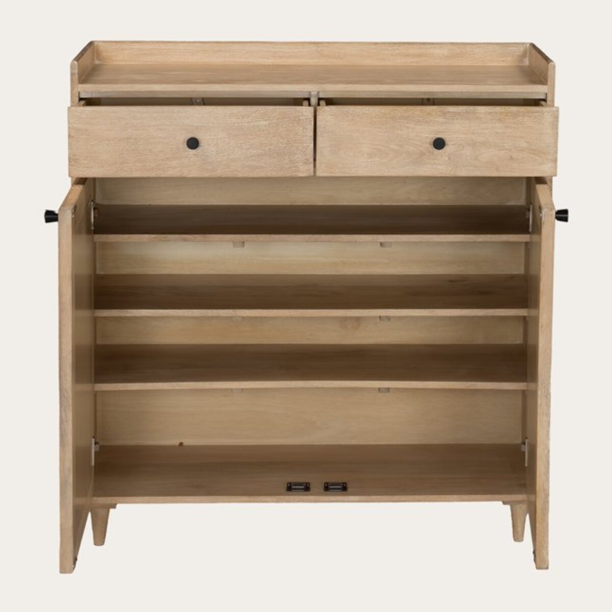 Meuble à chaussures Rocco -bois massif de manguier et rotin-couleur arabica 100 x 104 x 38 cm