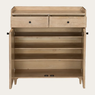 Meuble à chaussures Rocco -bois massif de manguier et rotin-couleur arabica 100 x 104 x 38 cm