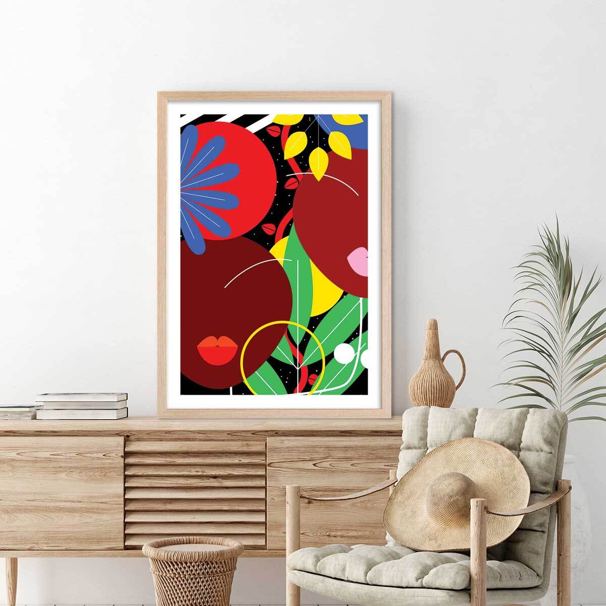 Affiche collage french kiss Affiche + cadre en bois - Chêne