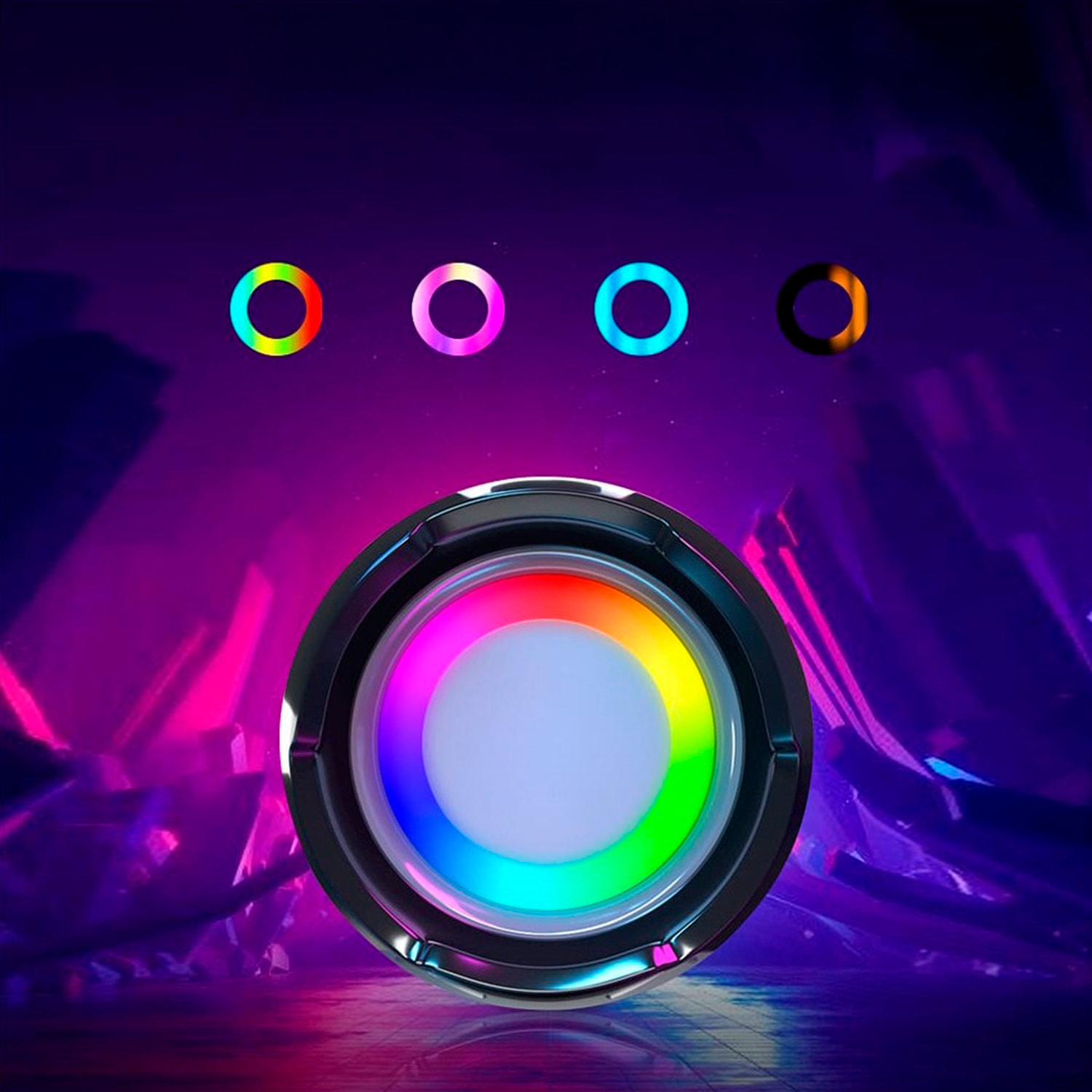 Altavoz portátil Bluetooth 5.3 con sonido potente, radio FM, diferentes conexiones, luces RGB y batería de 1200mAh.