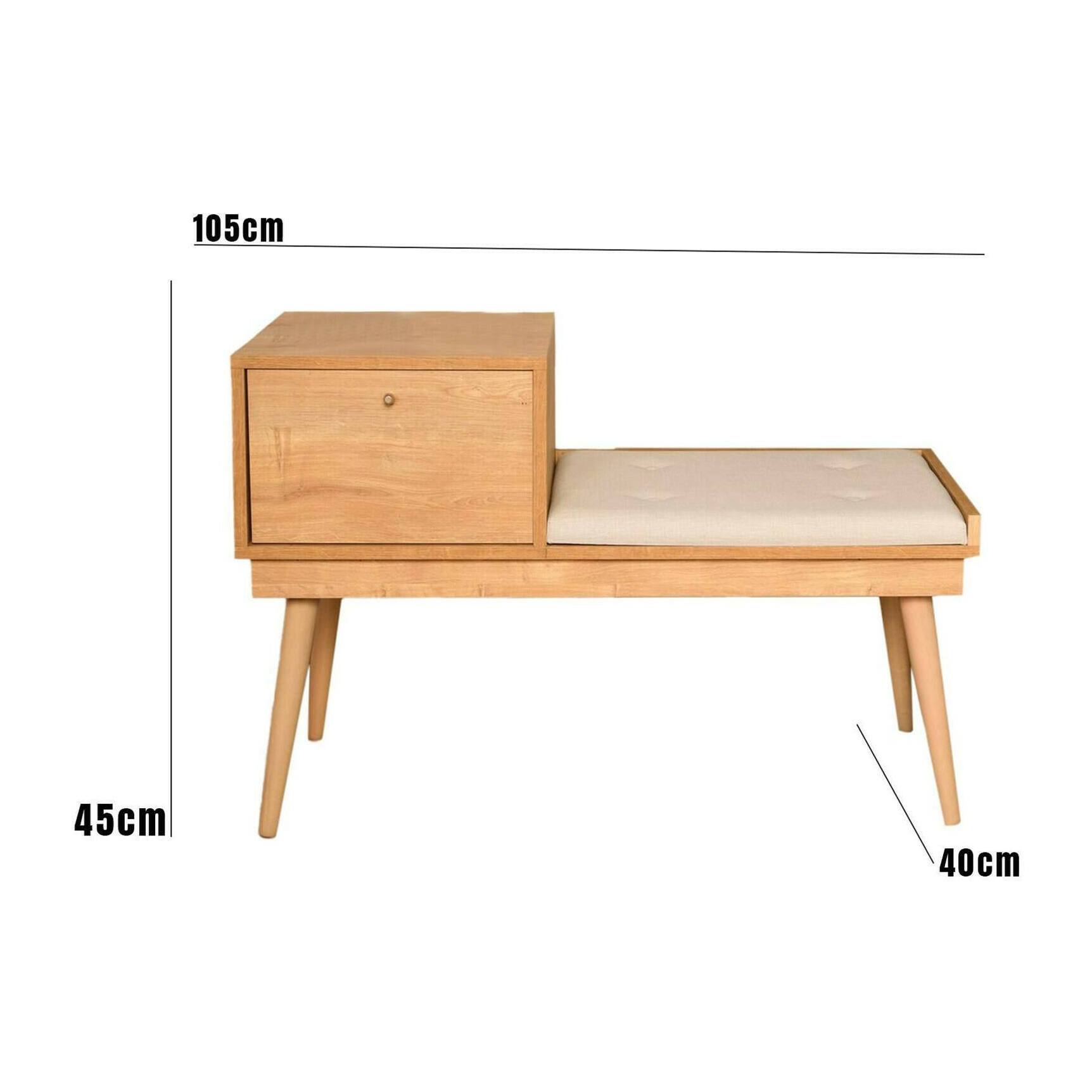 Panca Asolo, Panchina multiuso, Seduta per ospiti, Cassapanca multifunzione, 40x105h45 cm, Quercia e Crema