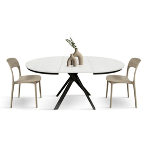 Tavolo rotondo PANTELLERIA in legno effetto bianco frassinato con gambe incrociate in metallo antracite, allungabile ⌀120 cm - ⌀170 cm
