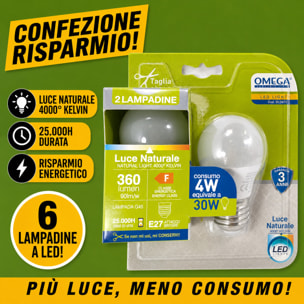 OMEGA Set 6 Lampadine LED Sfera 4W E27 4000K