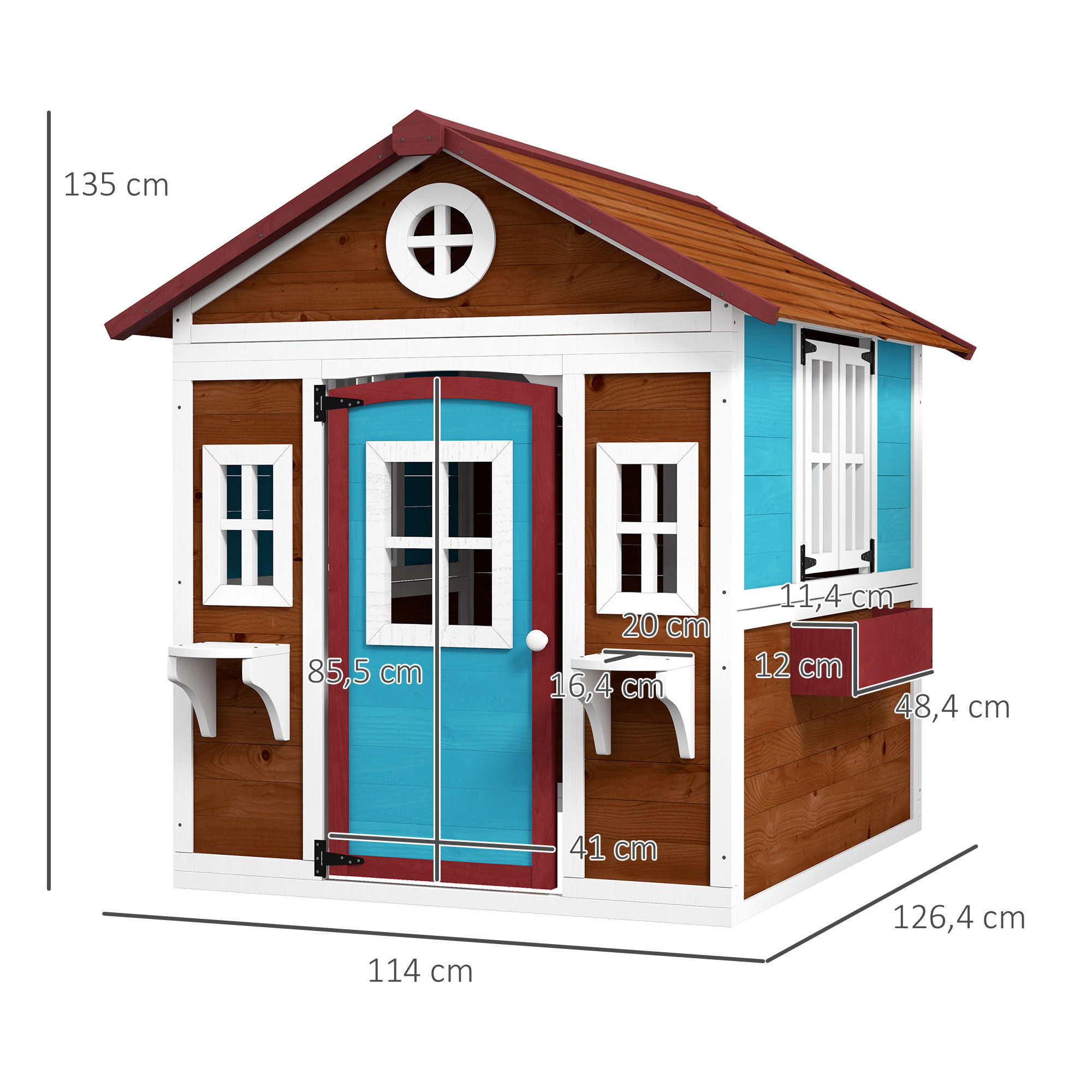 Casa de Jardín Infantil Casa de Madera para Niños con Puerta Ventanas Jardineras y Soportes de Flores 114x126,4x135 cm Marrón Oscuro