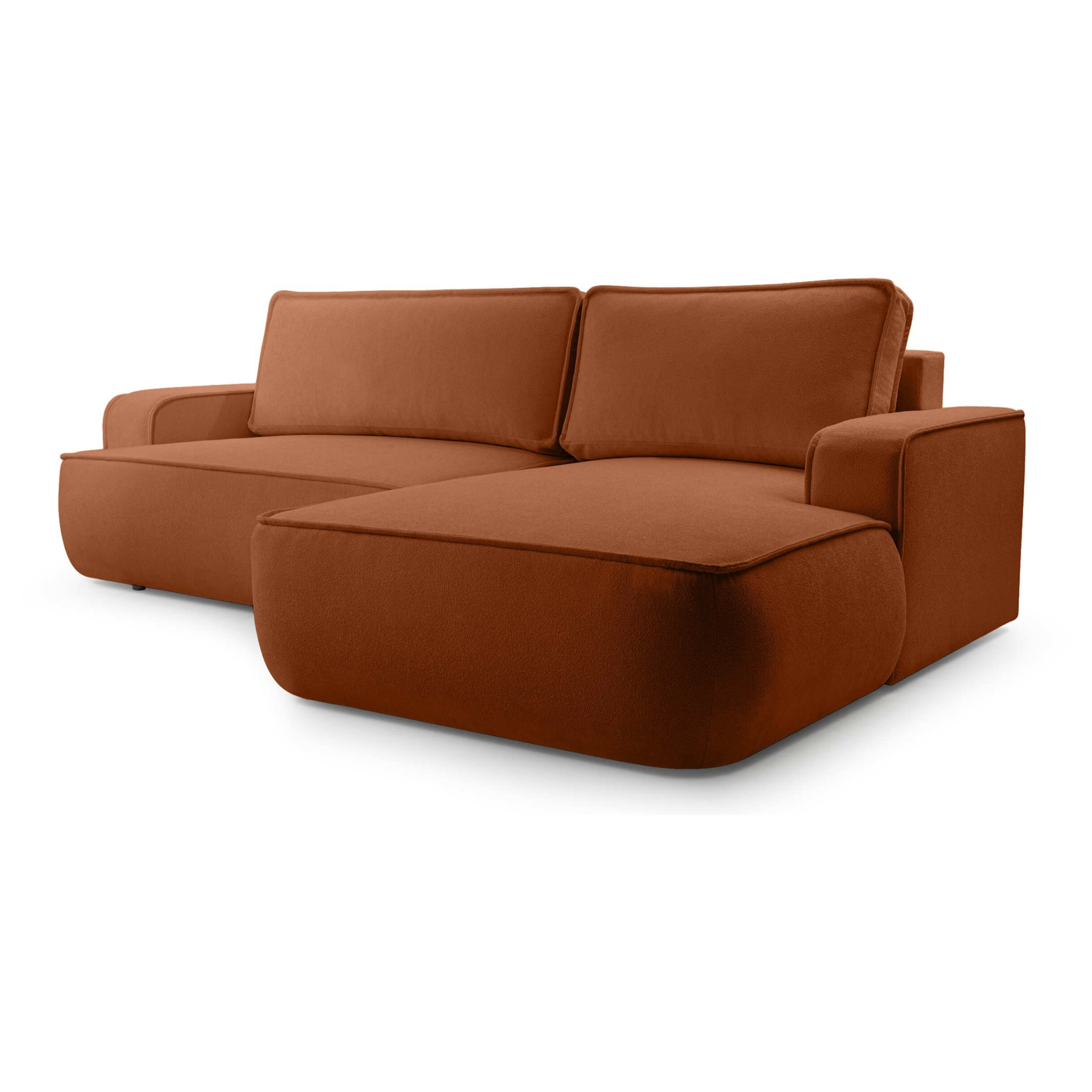 Nessino - canapé d'angle droit 4 places - convertible avec coffre - en tissu texturé - Terracotta