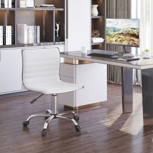 Chaise de bureau design style Chesterfield acier chromé revêtement synthétique blanc