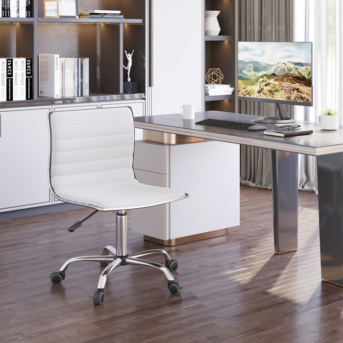 Chaise de bureau design style Chesterfield acier chromé revêtement synthétique blanc