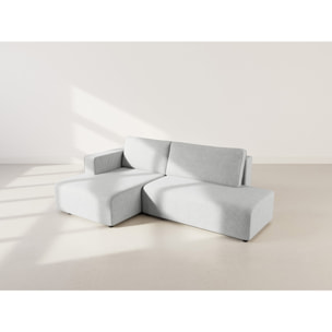 Topaze - canapé d'angle gauche 4 places convertible avec coffre en velours côtelé - Gris clair