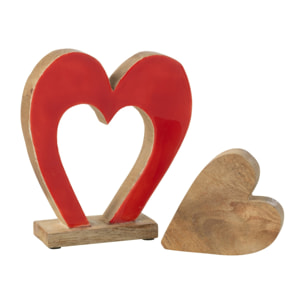 J-Line décoration Coeur Double Sur Pied - bois - rouge/naturel - medium