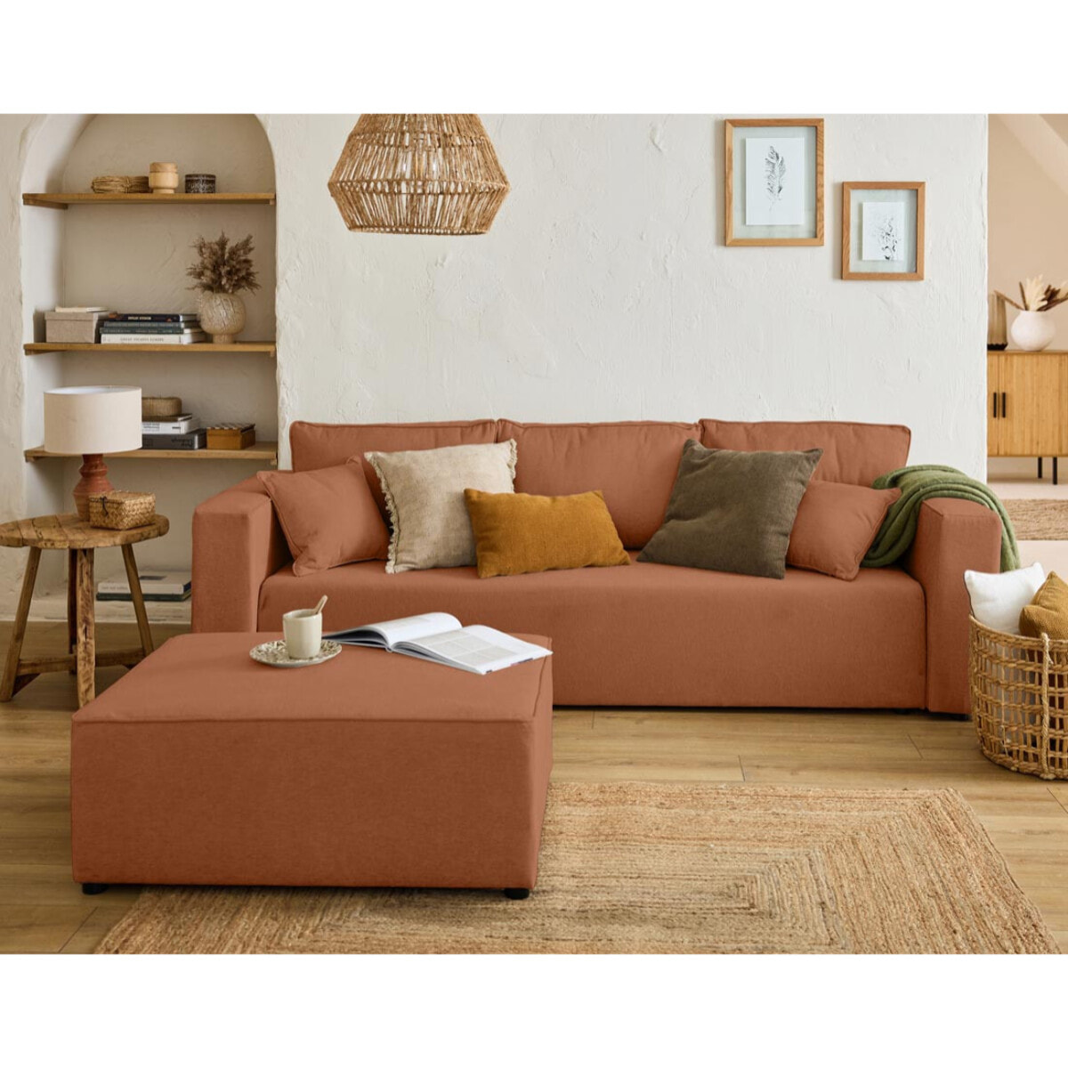 Topaze - canapé 3 places - convertible avec coffre - en tissu - Terracotta