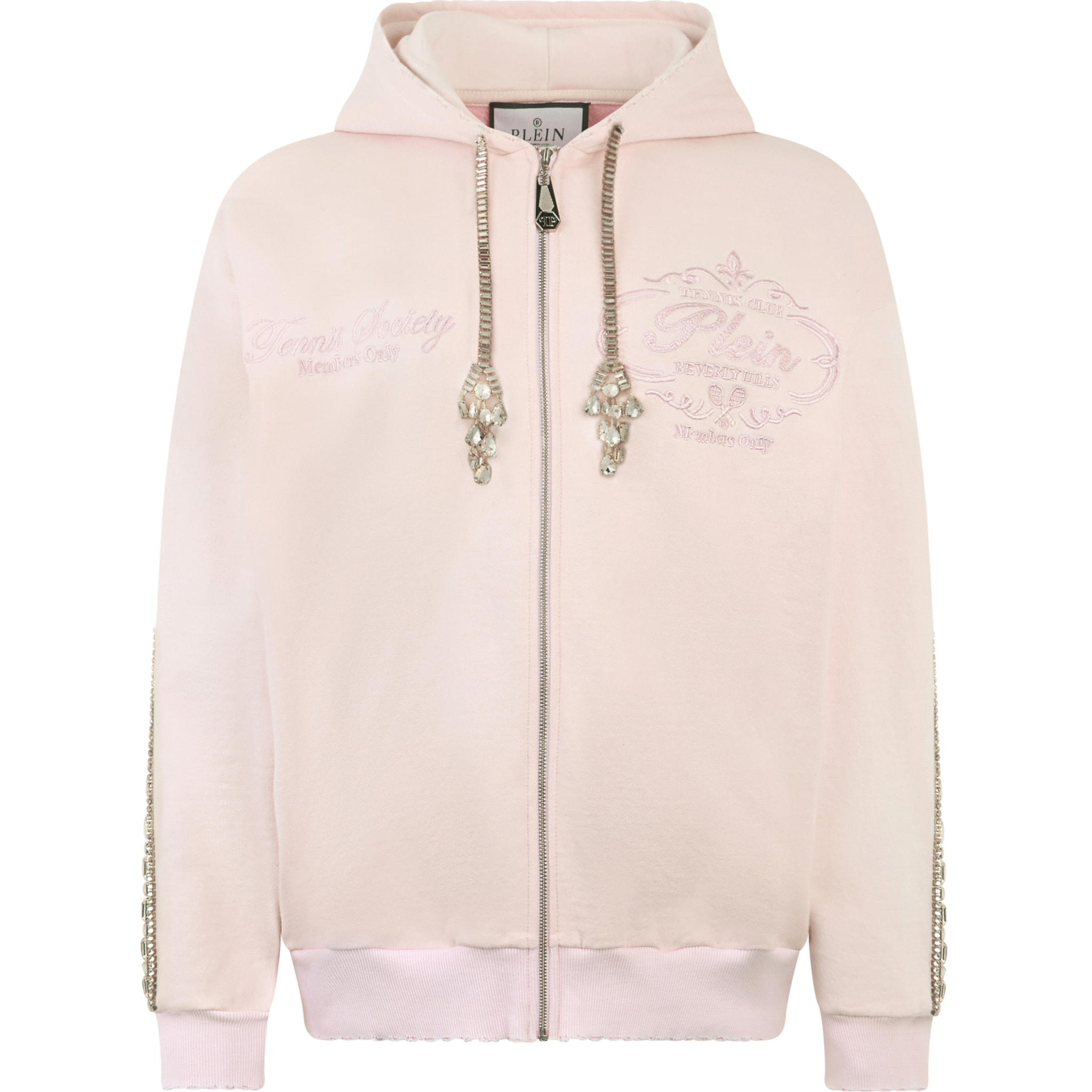 PHILIPP PLEIN Washed Zip Hoodie Tennis Club Crystals