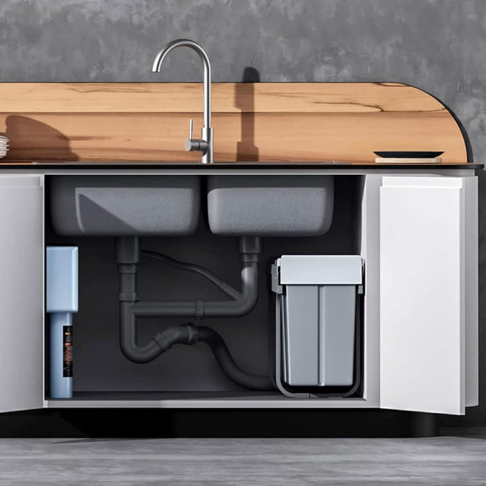 Contenedor de reciclaje para mueble de cocina, cubos de basura bajo fregadero, fijación inferior y extracción manual, cubo extraíble, con tapa