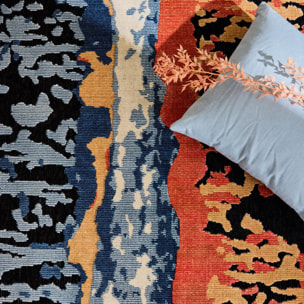 GARDEN - Tapis d'intérieur / extérieur à motif abstrait noir, bleu, beige, rouge