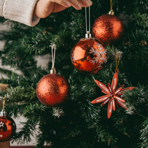 juego de 12 bolas de navidad color rojo 5cm - brillantes y mate