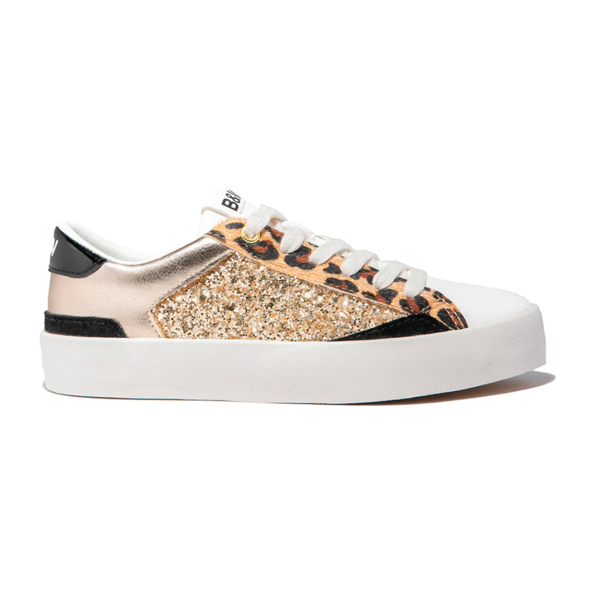 Zapatillas glitter dorado con detalles animal print