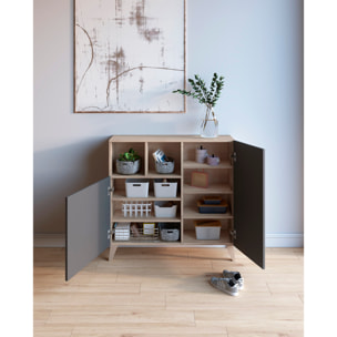 Zapatero Oslo melamina roble claro puertas grafito 87x90x27 cm