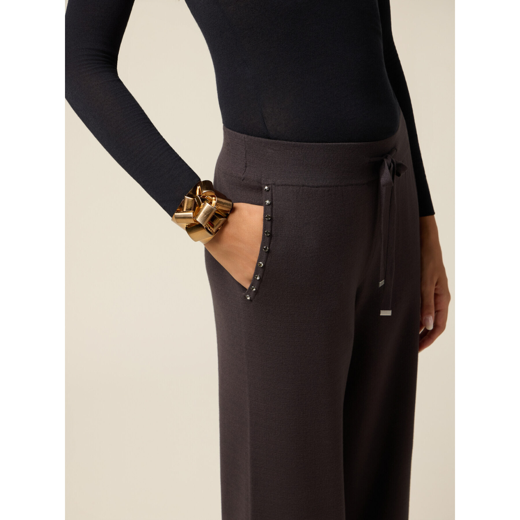 Oltre - Pantalones de punto con bolsillos laterales - Gris