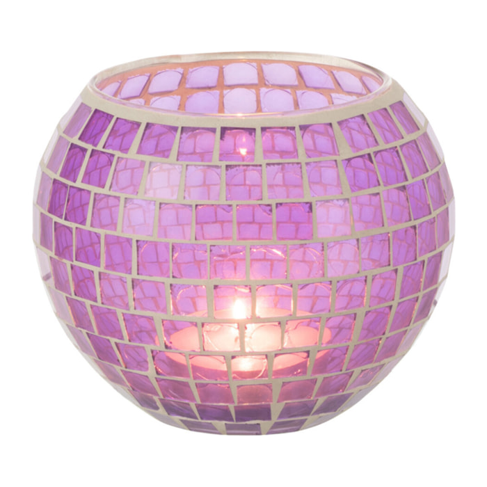 J-Line bougeoir Mosaique Rond - verre - mauve - large