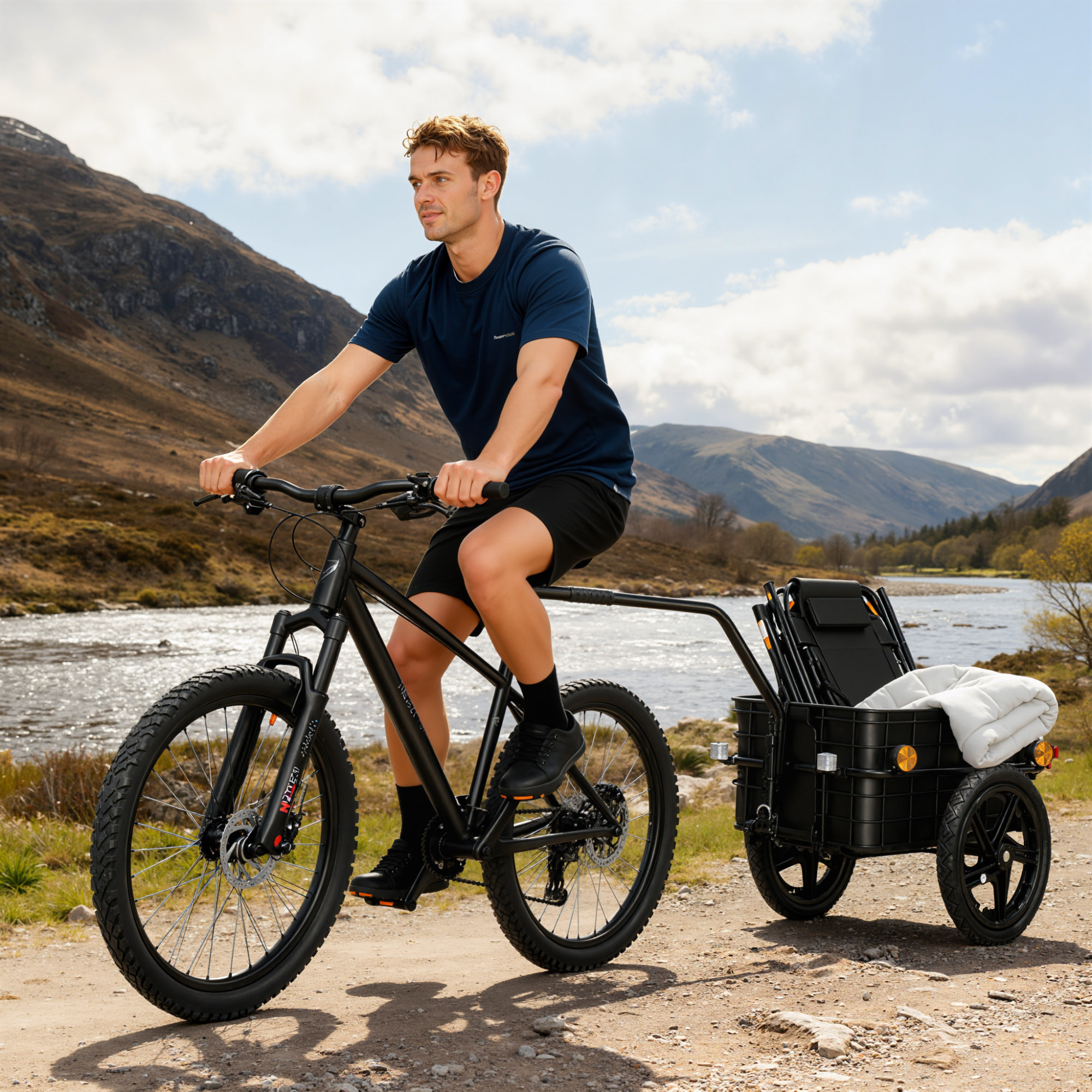 Remolque de Bicicleta para Carga 40 kg, Carro de Mano con Cubierta de Tela Oxford Impermeable, Reflectores, Marco de Acero y Asas para Transporte de Equipaje, 144x59x80 cm, Rojo y Negro
