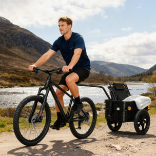 Remolque de Bicicleta para Carga 40 kg, Carro de Mano con Cubierta de Tela Oxford Impermeable, Reflectores, Marco de Acero y Asas para Transporte de Equipaje, 144x59x80 cm, Rojo y Negro