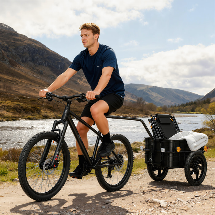 Remolque de Bicicleta para Carga 40 kg, Carro de Mano con Cubierta de Tela Oxford Impermeable, Reflectores, Marco de Acero y Asas para Transporte de Equipaje, 144x59x80 cm, Rojo y Negro