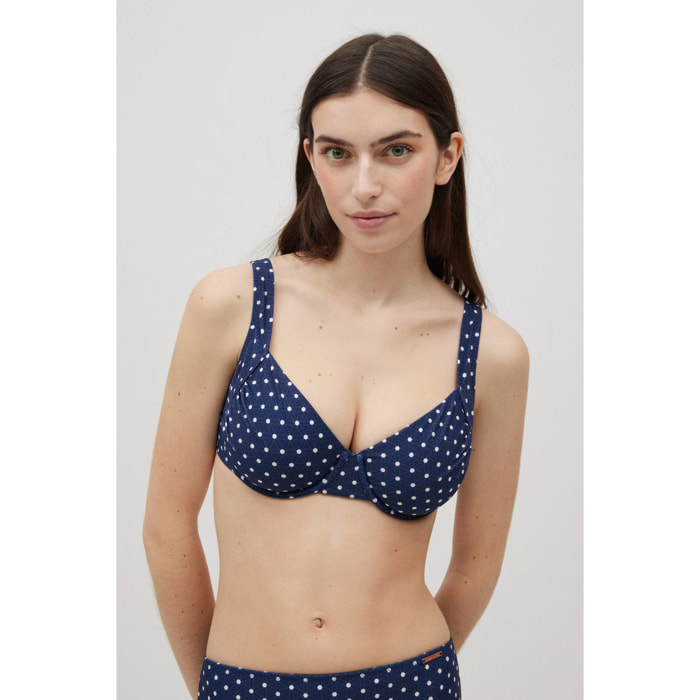 Reggiseno bikini riduttore con spalline larghe a pois per le coppe C ed E