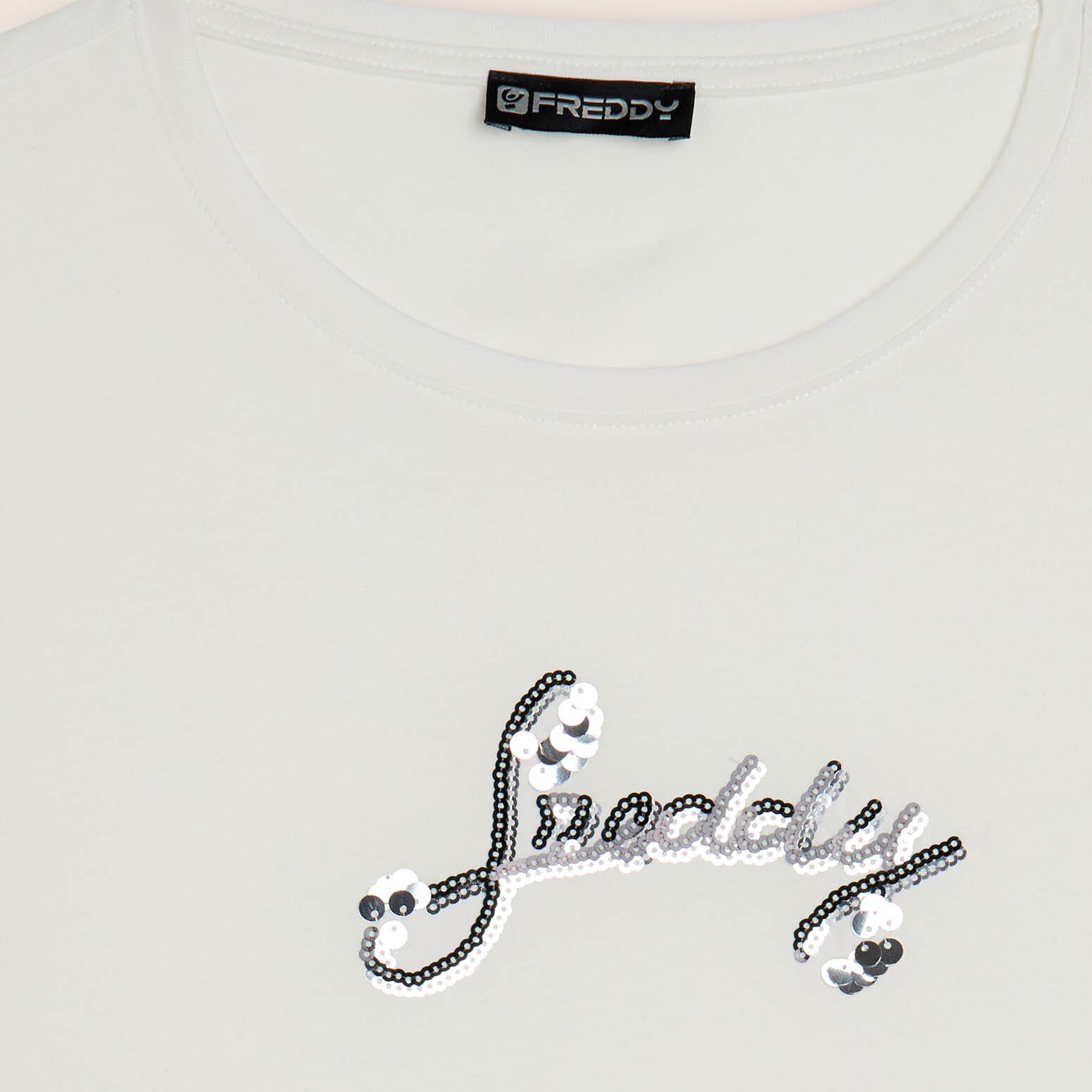 T-shirt in cotone Supima con logo in paillettes bicolore