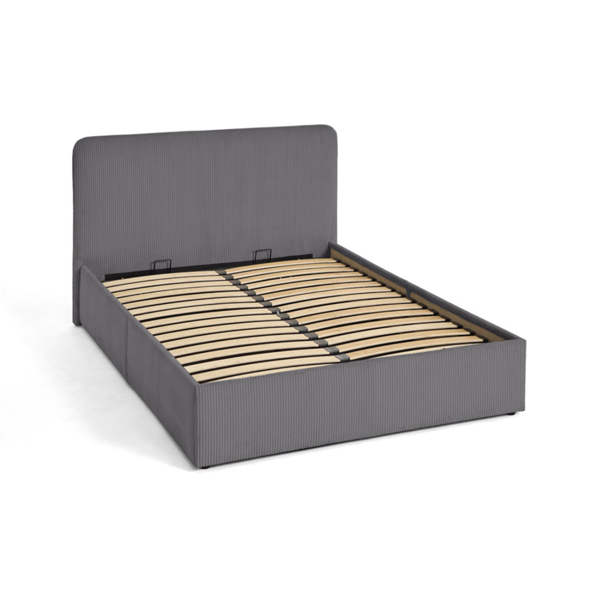 Goyave - lit coffre - 140x190 - en velours côtelé - sommier inclus - Gris Anthracite
