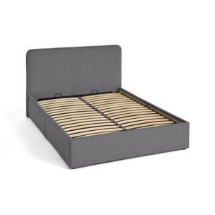Goyave - lit coffre - 140x190 - en velours côtelé - sommier inclus - Gris Anthracite