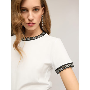 Motivi - T-shirt con bordi in maglia - Bianco