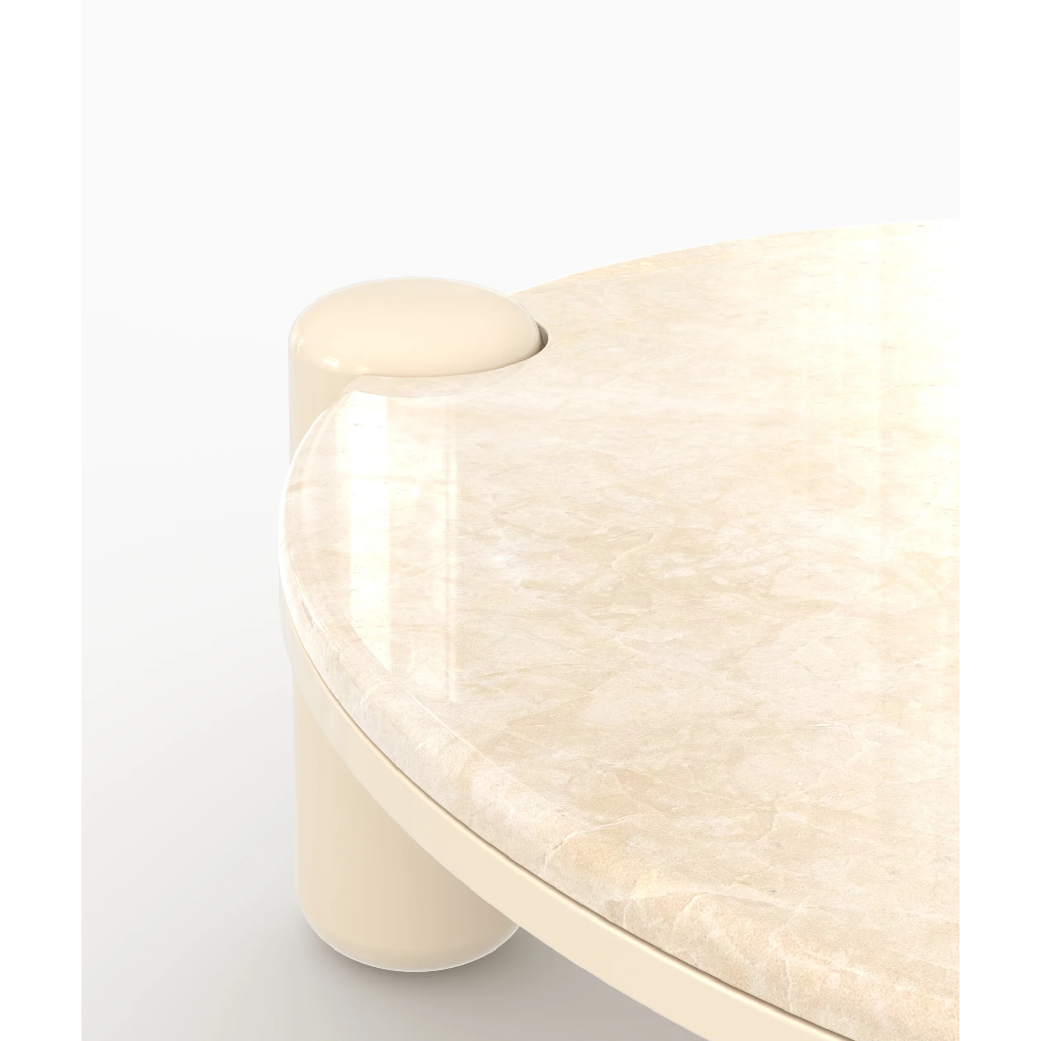 Table basse en marbre avec pieds laqués beiges, D86 cm - Hanaé