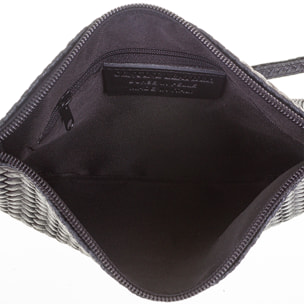 FIRENZE ARTEGIANI Borsa a Spalla da Donna Oleggio. Vera Pelle Scamosciata Incisa Spina di Pesce Made in Italy 23x4x15 Cm. Colore nero