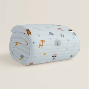 Colcha Bouti Estampada - Reversible - Infantil - 100% Algodón - 70 gr/m² - Aventura Bosque