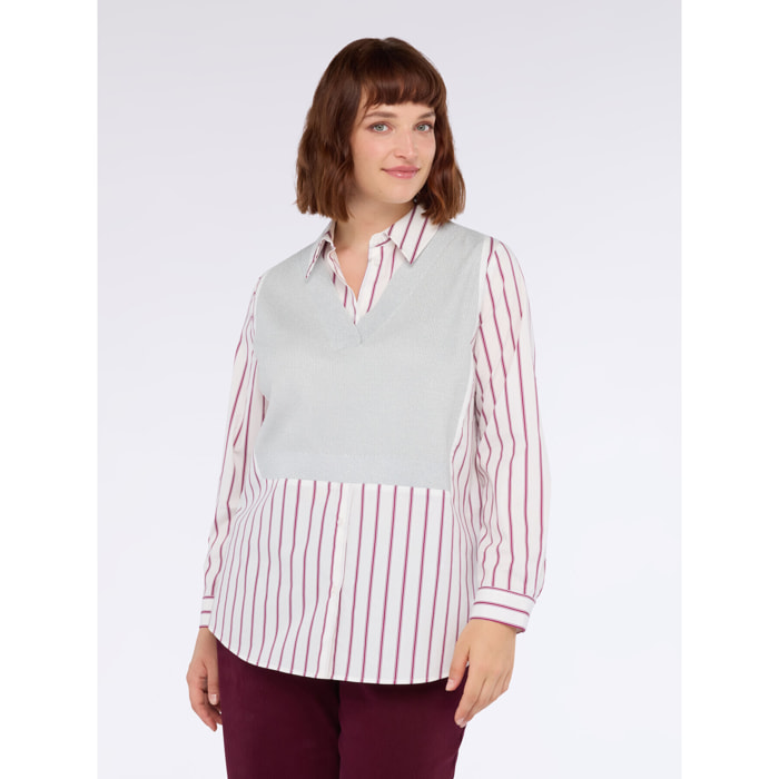 Fiorella Rubino - Camisa bimaterial con chaleco superpuesto - Burgundy