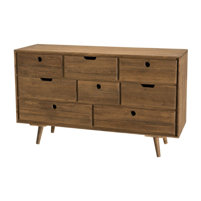 ANDY - Commode scandi bois marron 8 tiroirs Sapin