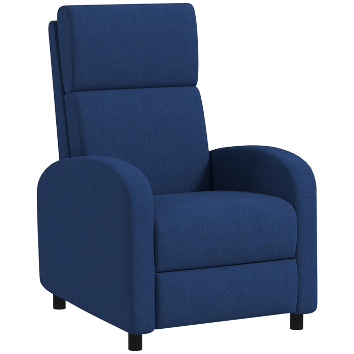 HOMCOM Sillón Relax Reclinable Manual Sillón Relax Tapizado en Lino Sintético con Reposapiés Respaldo Alto Carga 120 kg Butaca Reclinable para Dormitorio Oficina Azul Oscuro