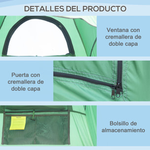 Outsunny Tienda de Ducha Portátil Tienda de Privacidad Emergente 122x122x213 cm UPF30+ Cambiador para Camping WC Inodoro Senderismo Verde