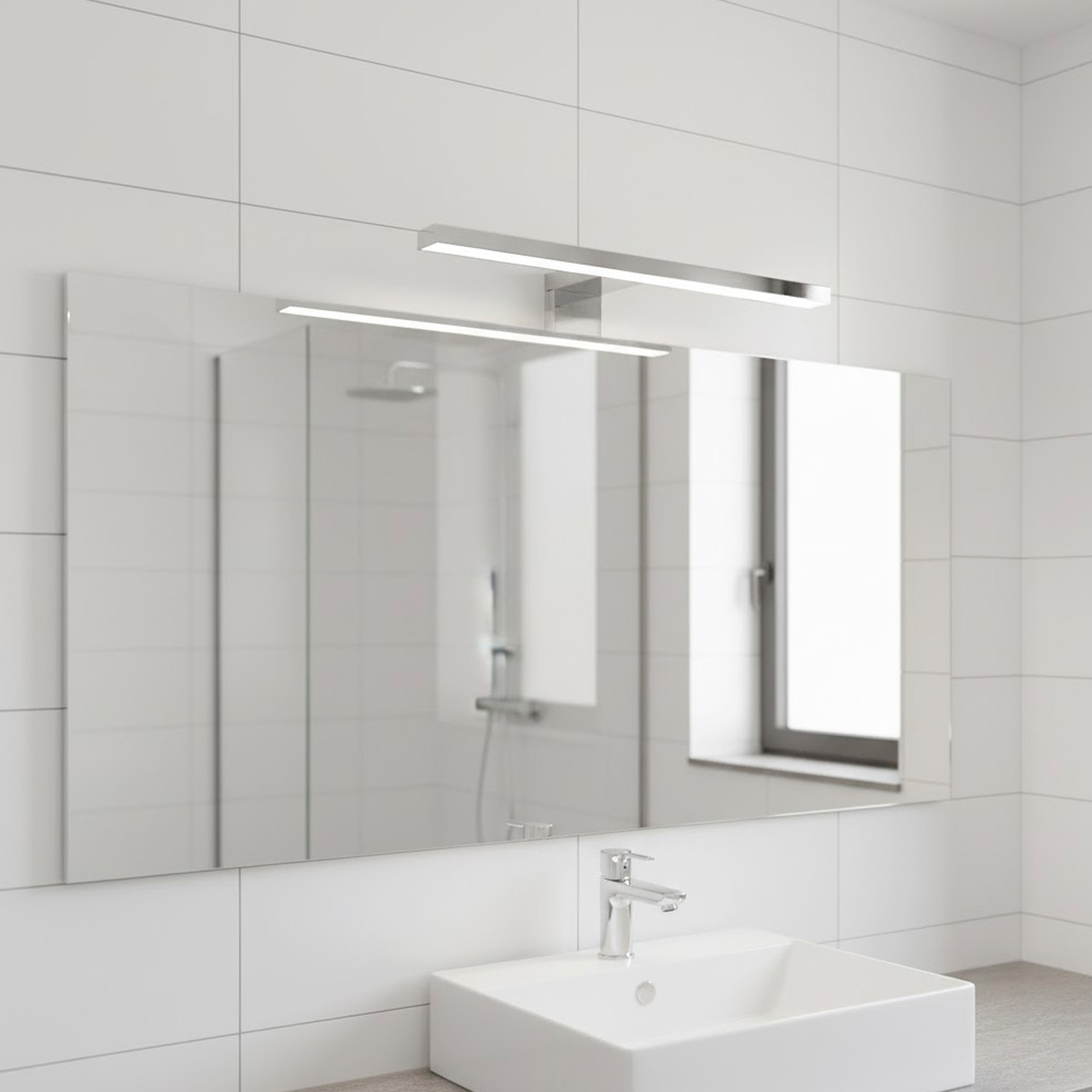 Applique LED 30 cm Da 5.4 Watt in ABS Cromato Luce Fredda 6000K IP44 Installazione su Bordo Specchio Illuminazione Uniforme Anti Riflesso Argento