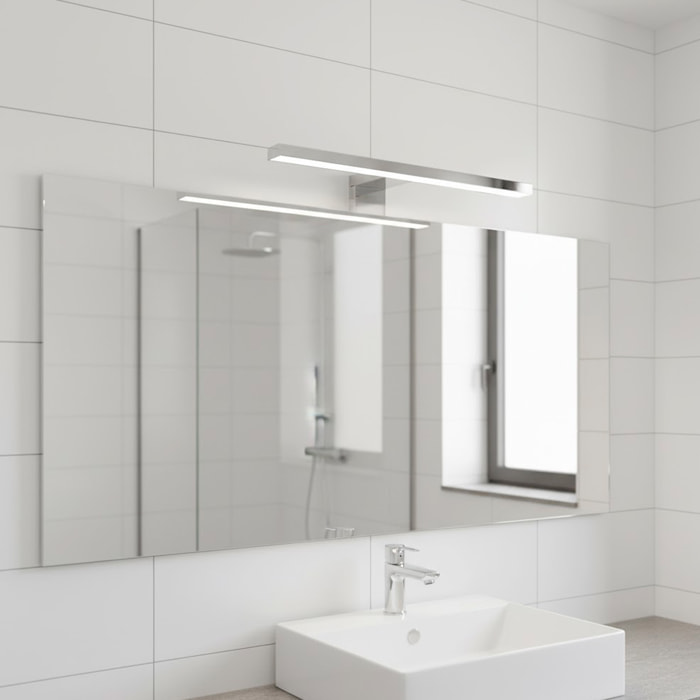 Applique LED 30 cm Da 5.4 Watt in ABS Cromato Luce Fredda 6000K IP44 Installazione su Bordo Specchio Illuminazione Uniforme Anti Riflesso Argento