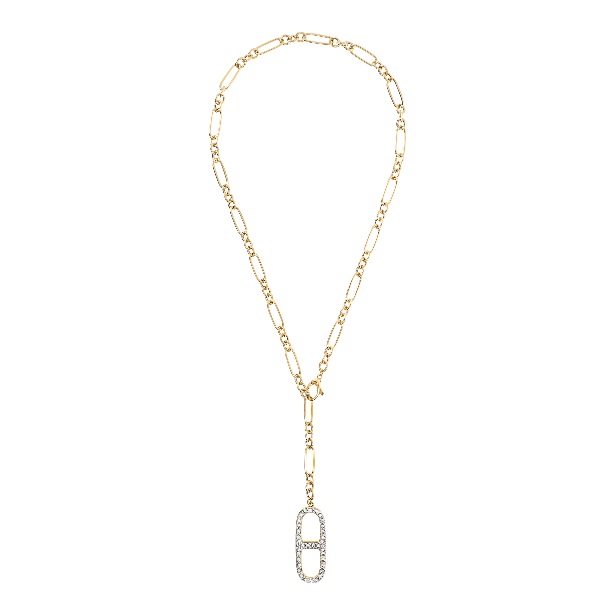 Collana a Cravatta Golden con Elemento Catena Marina Pavé in Cubic Zirconia